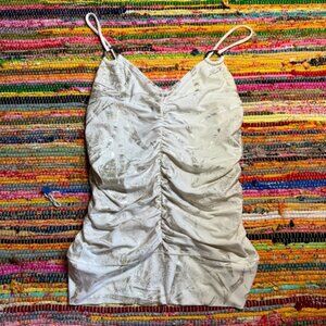 Vintage Y2K MKM Silver Metallic Ruched Tank Top – Size M